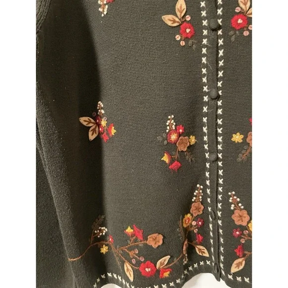 Dressbarn Fall Floral Embroidery Grandma Granny Teacher Sweater Green Size XL - Picture 3 of 10